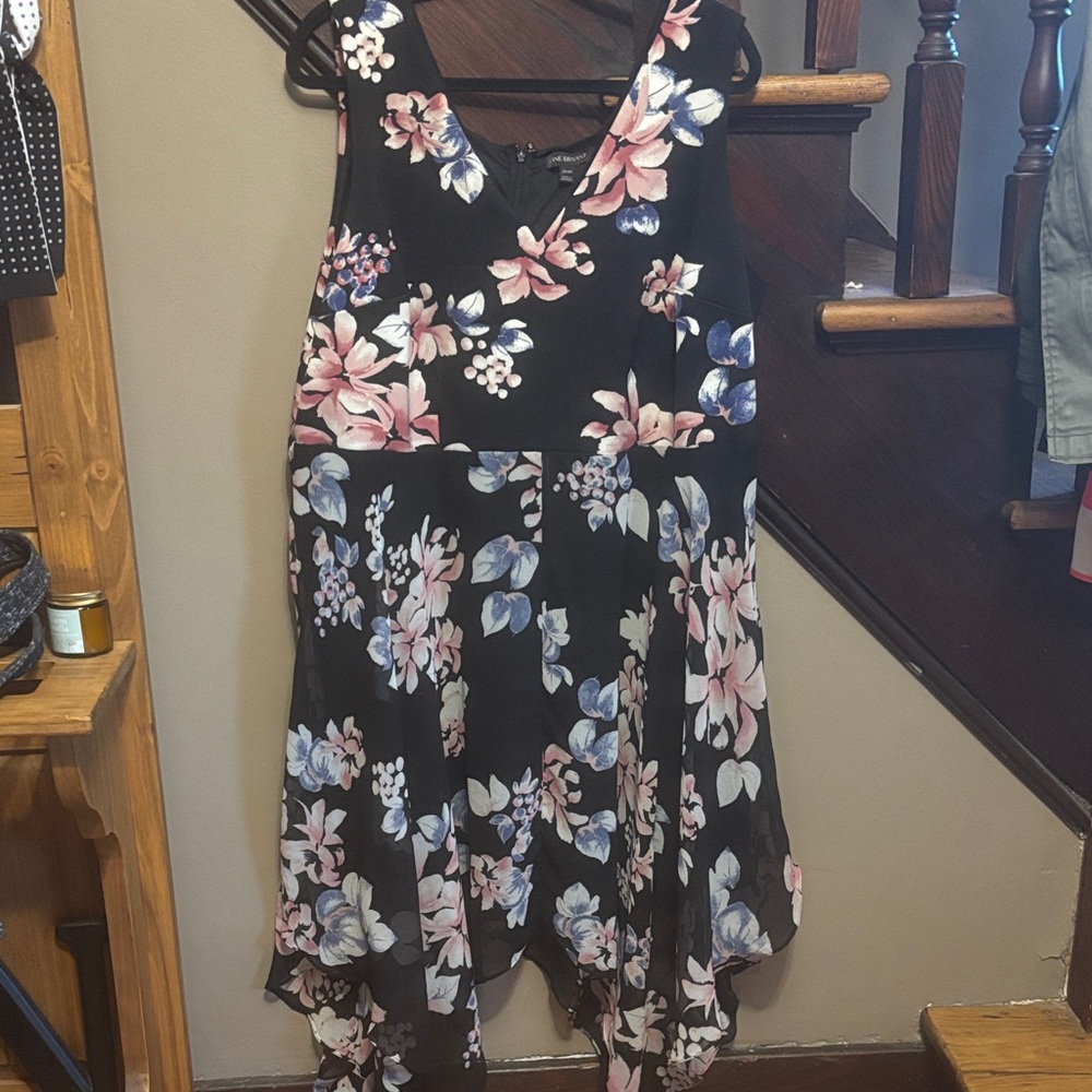 Lane Bryant Asymmetrical Dress - Black with Pink and Blue Floral